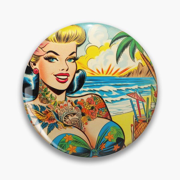 Item preview, Beach Tattoo Girl designed and sold by PulpVintage.