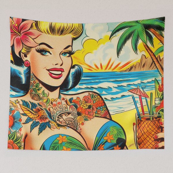 Item preview, Beach Tattoo Girl designed and sold by PulpVintage.