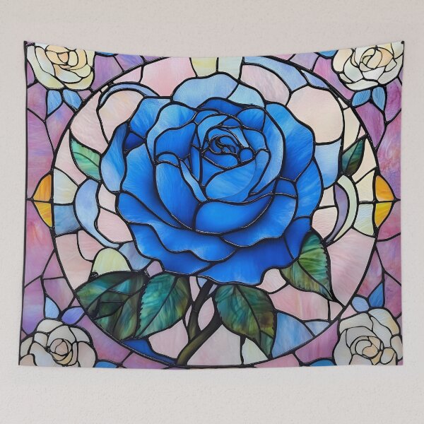 Item preview, Elegant Blue Rose with Small Flowers Stained Glass Art designed and sold by mebraart.
