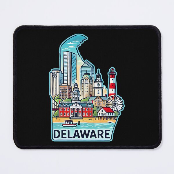 Item preview, Delaware State Map USA Skyline and Landmarks Illustration- travel souvenir art designed and sold by Unitepeople.