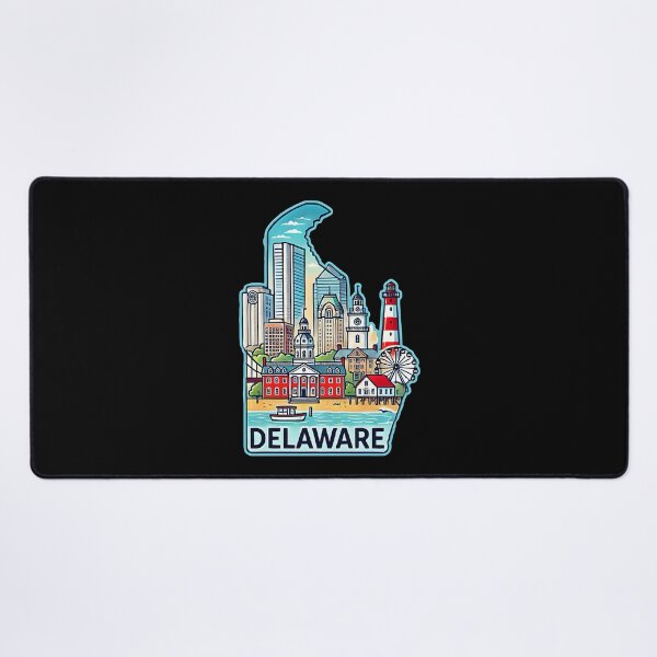 Item preview, Delaware State Map USA Skyline and Landmarks Illustration- travel souvenir art designed and sold by Unitepeople.