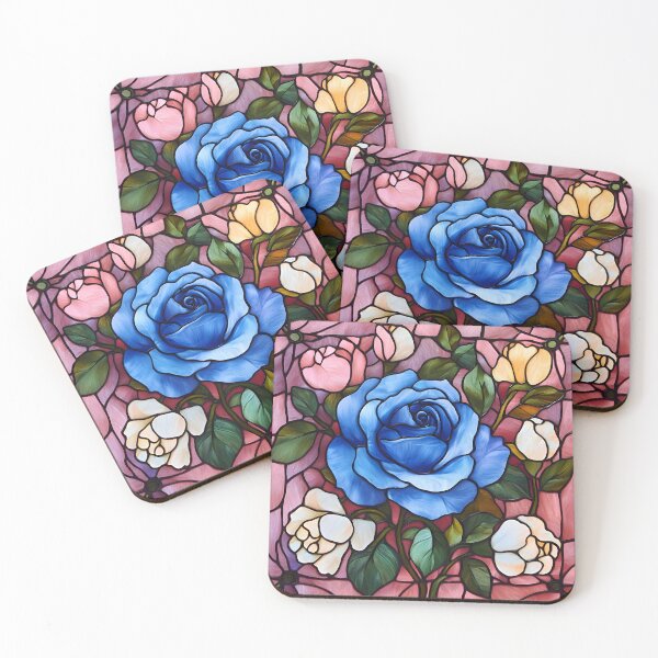 Item preview, Elegant Blue Rose with Delicate Flowers in Stained Glass designed and sold by mebraart.