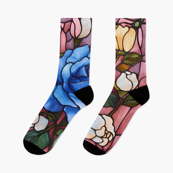 Item preview, Elegant Blue Rose with Delicate Flowers in Stained Glass designed and sold by mebraart.