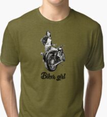 biker girl motorcycle retro Tri-blend T-Shirt