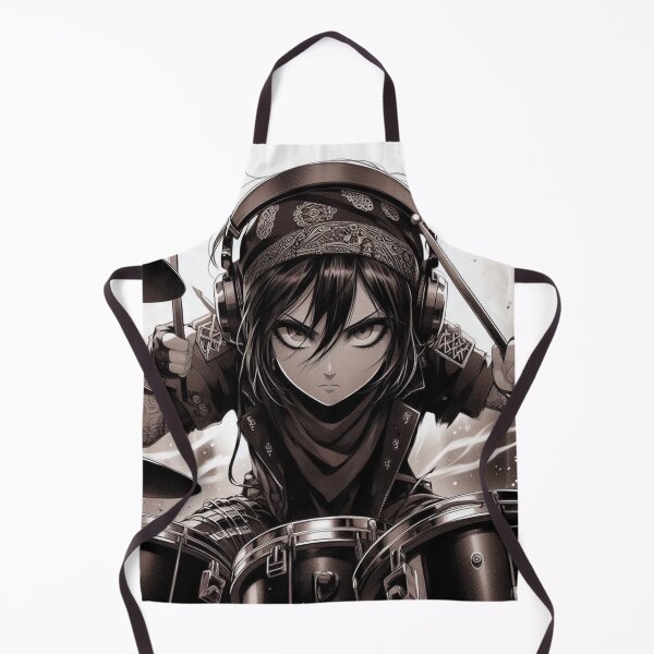 Artikelvorschau, Kampfrhythmus | Mikasa Ackerman spielt Schlagzeug – Attack on Titan Monochrome Art entworfen und verkauft von BazarGeek.