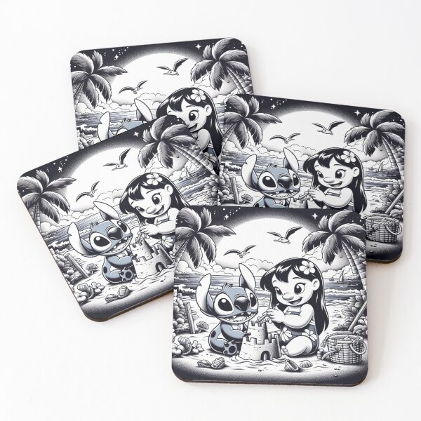 Item preview, Bond on the Beach | Lilo and Stitch on the Beach - Friendship and Adventure Monochrome Art designed and sold by BazarGeek.