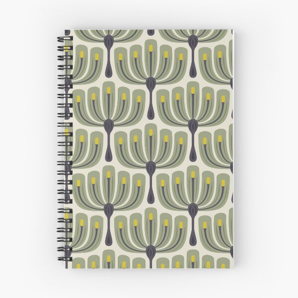 Item preview, KF 0290 D - Vintage Retro 70s Floral Pattern in Green Gray Yellow designed and sold by KhakiFinch.