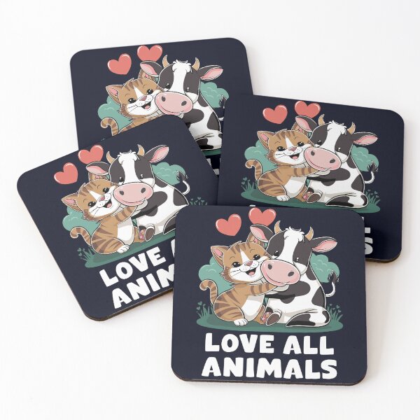 Item preview, Cute Cat and Cow Hugging, Love All Animals, Vegan Kindness designed and sold by GreenSlate.