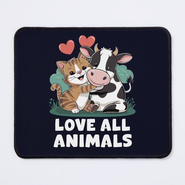 Item preview, Cute Cat and Cow Hugging, Love All Animals, Vegan Kindness designed and sold by GreenSlate.