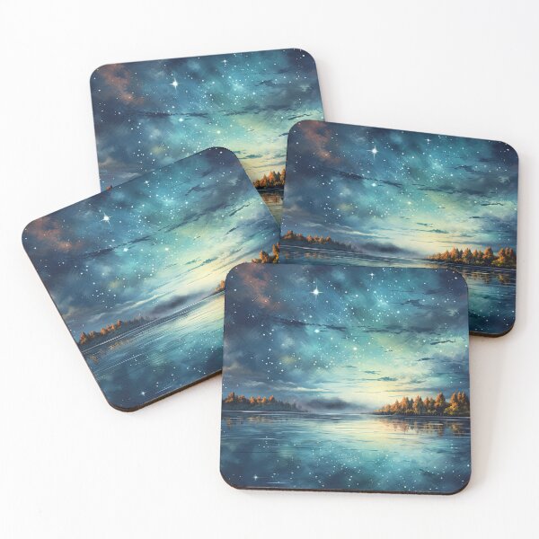Item preview, Lake view at night with moon - Acrylic landscape painting designed and sold by TheArtistOf2022.