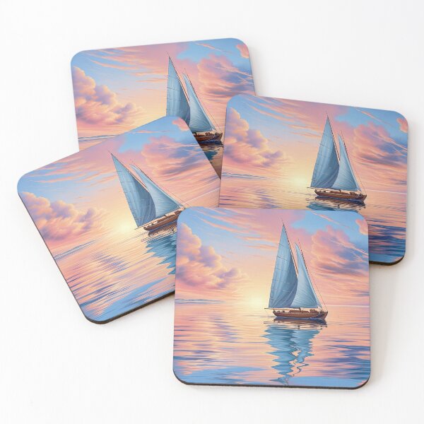 Item preview, Sailing boat in ocean at sunset - Acrylic landscape painting designed and sold by TheArtistOf2022.