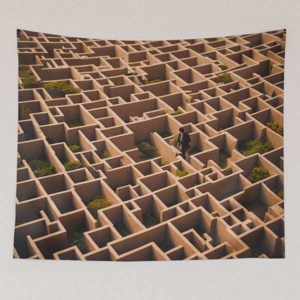 Item preview, AMAZEING - a complex maze, with a solitary figure navigating through it. designed and sold by Atmosferica.