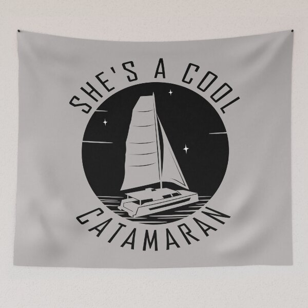 Item preview, She's a Cool Catamaran Nautical Aesthetic Logo designed and sold by WallabyWorks.