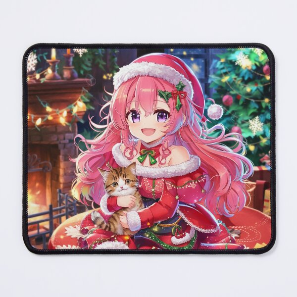 Item preview, Pink Christmas | Anime Girl With Peaceful Kitten designed and sold by PinkGoddessLove.