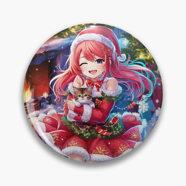 Item preview, Pink Christmas | Anime Girl With Calm Kitten designed and sold by PinkGoddessLove.