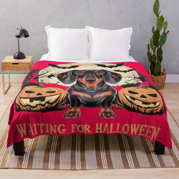 Item preview, A Dachshund with Bats and Pumpkins Waiting for Halloween  designed and sold by FabulDeco2022.