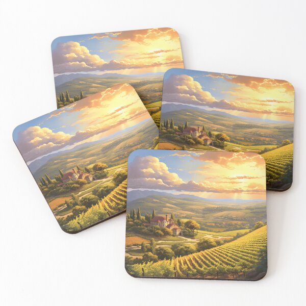 Item preview, Tuscany fields and farmhouse on hills at sunrise - Landscape painting designed and sold by TheArtistOf2022.