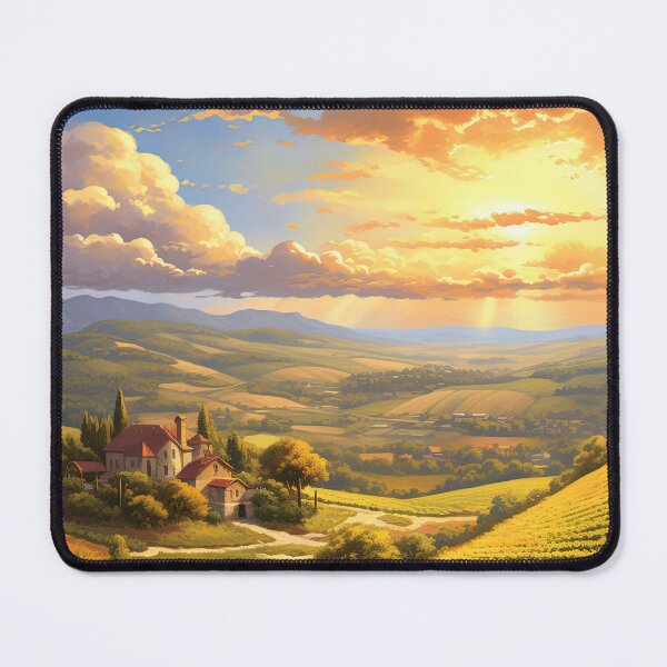 Item preview, Tuscany fields and farmhouse on hills at sunrise - Landscape painting designed and sold by TheArtistOf2022.