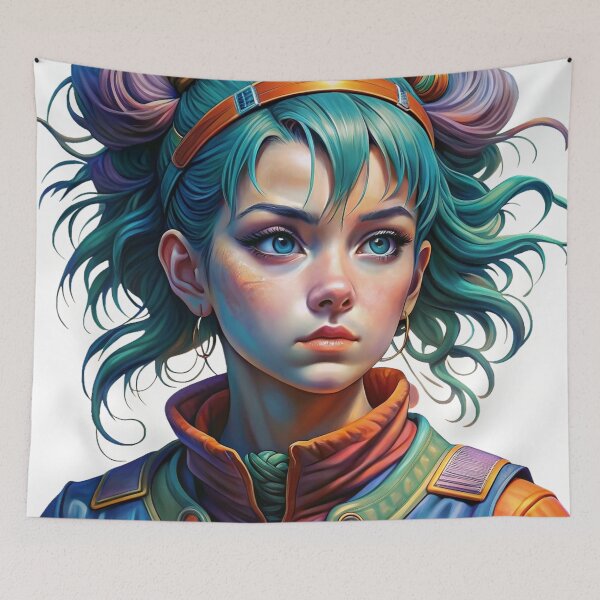 Item preview, Serenity between peaks | Futuristic Fantasy - Character with Multicolored Hair and Intricate Armor designed and sold by tuschollos.