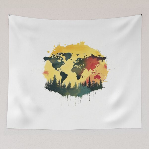 Item preview, World map with mountain forests designed and sold by Micapox.