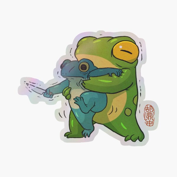 Item preview, cute stabby frog being held back let it go bro artwork asian style designed and sold by DingHuArt.