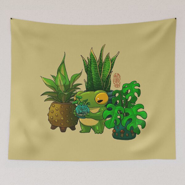 Item preview, cute frog taking care of plants and tadpole artwork asian style designed and sold by DingHuArt.