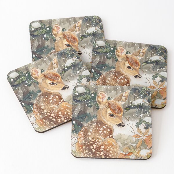 Item preview, Young adorable deer in the snowy forest painting designed and sold by MargaretWiktor.