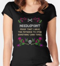 Needlepoint Funny Cross-Stitch Hobby Sewing Skull and Crossbones Women's Fitted Scoop T-Shirt