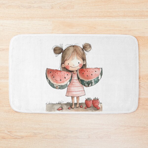 Item preview, Cute Girl with Watermelon Slices Illustration designed and sold by WIKKI-White.