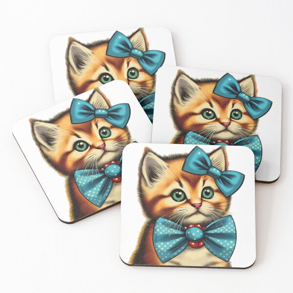 Item preview,  vintage cute kitten with blue ribbon designed and sold by Expressions-Sel.