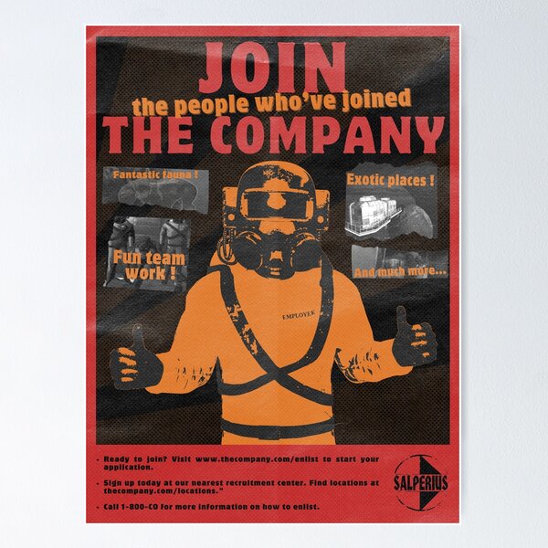 Vista previa del artículo con la obra «Cartel de reclutamiento para Lethal Company: "¡Únase a los que se han unido a The Company!"», diseñado y vendido por Waclaw PROCH.