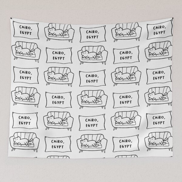 Item preview, Cairo, Egypt | A Cute Cat Sleeping Peacefully on a Cozy Couch Illustration designed and sold by RM-Journey.