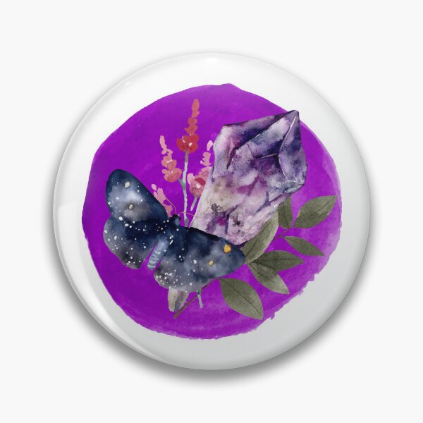 Item preview, Amethyst Crystal Butterfly Night Moth Botanical designed and sold by WildWoodlandWitch.