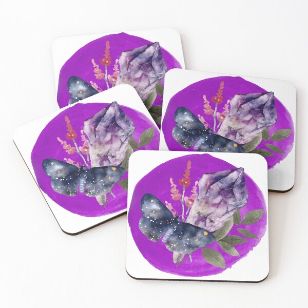 Item preview, Amethyst Crystal Butterfly Night Moth Botanical designed and sold by WildWoodlandWitch.