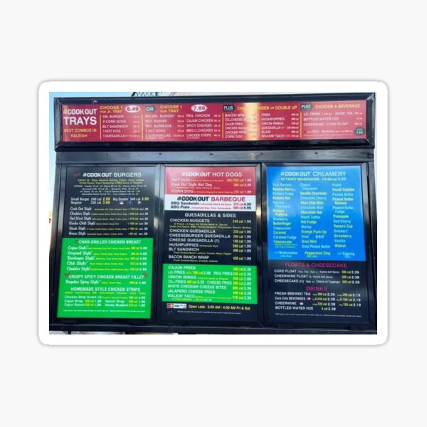 Menu Cookout Milkshake Machine Chocolate Chip Cherry Cookout