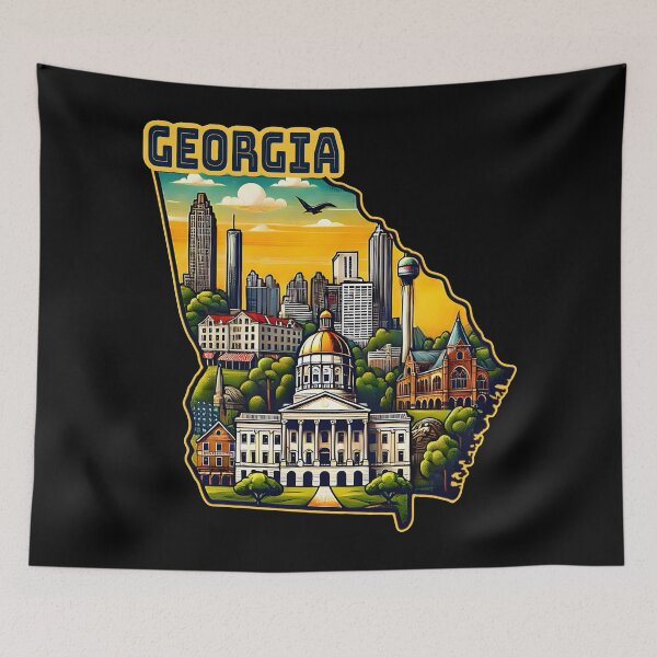 Item preview, Georgia State Map USA Skyline and Landmarks Illustration- travel souvenir art designed and sold by Unitepeople.