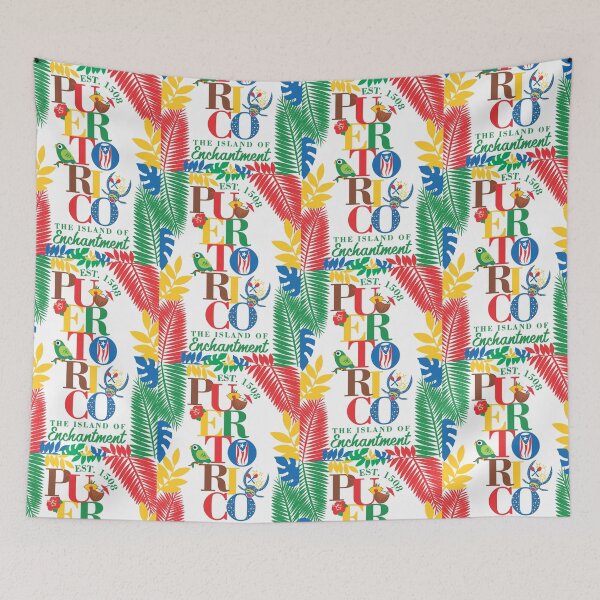 Item preview, Puerto Rico Island of Enchantment Colorful Flag Parrot Vejigante Hibiscus Pina Colada designed and sold by byDarling.