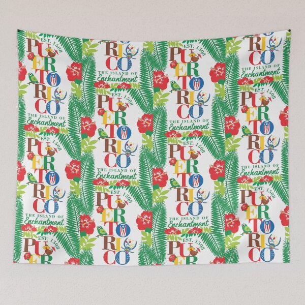 Item preview, Puerto Rico Island of Enchantment Green Flag Parrot Vejigante Hibiscus Pina Colada designed and sold by byDarling.