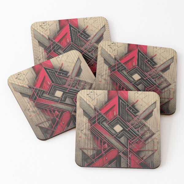 Item preview, Modern ABSTRACT linework, line art, black,and red, intersecting shapes and lines, classy, luxurious, architecture  designed and sold by navitalidesign.