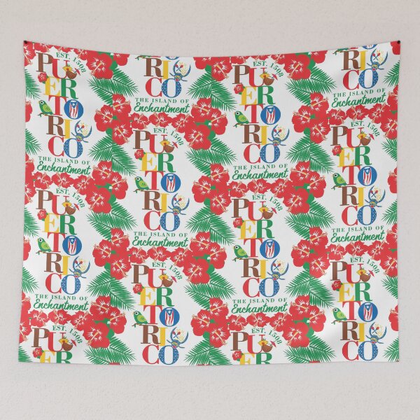 Item preview, Puerto Rico Island of Enchantment Flowers Flag Parrot Vejigante Hibiscus Pina Colada designed and sold by byDarling.
