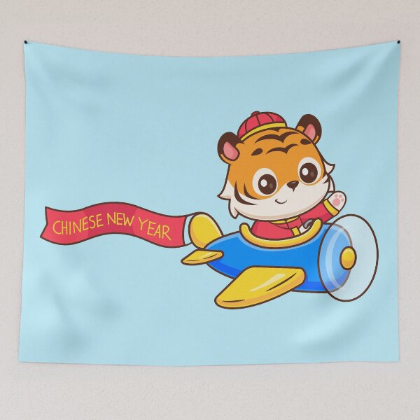 Item preview, Cute Chinese Tiger Riding Plane with Flag Cartoon Vector Icon Illustration designed and sold by hjian8219.