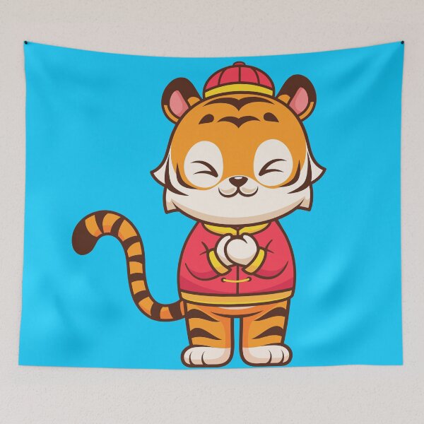 Item preview, Cute Chinese Tiger Greeting Cartoon Vector Icon Illustration designed and sold by hjian8219.