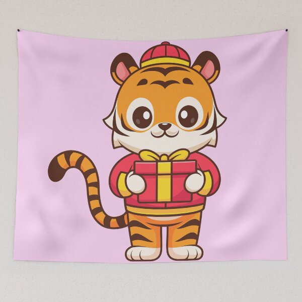 Item preview, Cute Chinese Tiger Holding Gift Box Cartoon Vector Icon Illustration designed and sold by hjian8219.