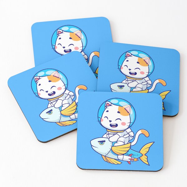 Item preview,  Cute Cat Astronaut Riding Fish Rocket Cartoon Vector Icon Illustration designed and sold by hjian8219.
