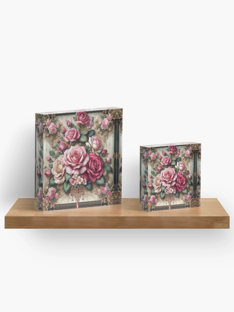 Thumbnail 3 of 5, Acrylic Block, Pink Roses & Rococo designed and sold by DesignsByPrnces.