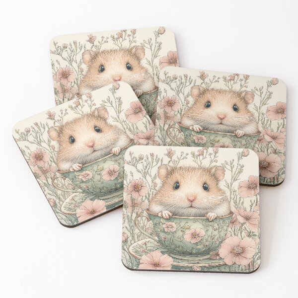 Item preview, Captivating Illustration of Hamster in Teacup with Delicate Flowers in Intricate Pen Style designed and sold by PaintbrushPlace.