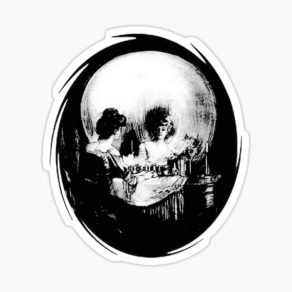 Existential Dread Op Art Woman and Skull Reflection Sticker