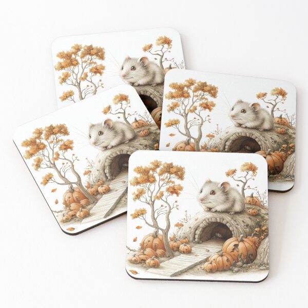 Item preview, Detailed Illustration of Hamster Exploring Miniature Autumn Landscape with Tiny Pumpkins designed and sold by PaintbrushPlace.