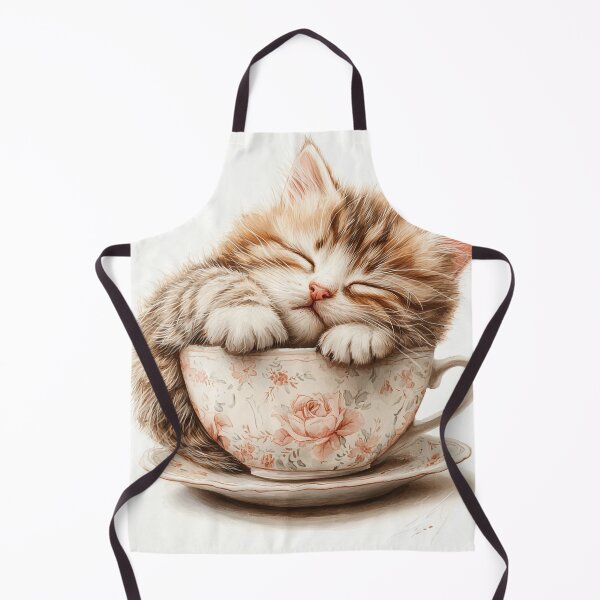 Item preview, Detailed Illustration of Sleeping Kitten Curled Up in a Teacup in Intricate Pen Style designed and sold by PaintbrushPlace.