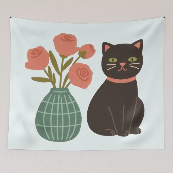 Item preview, Cute chubby funny kitty is guarding the roses in a vase.  designed and sold by SaraSumi.